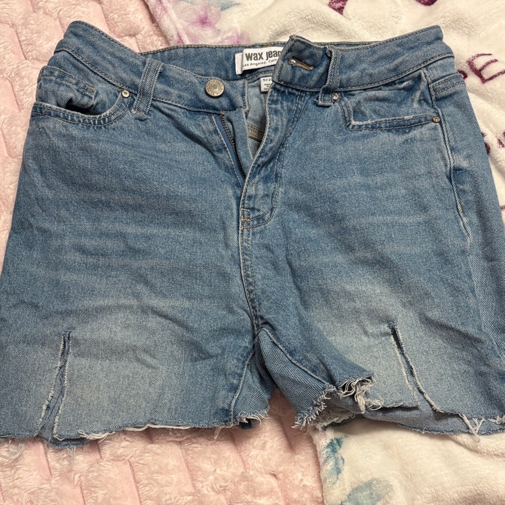 Wax Jean Women's Light Blue Frayed Denim Shorts